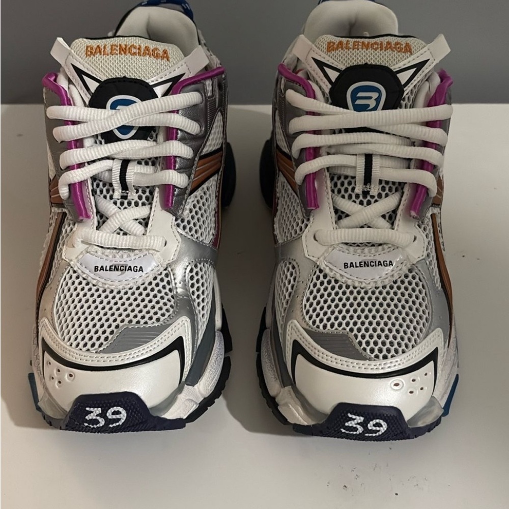 Balenciaga White and Silver Sneakers with Mesh Design